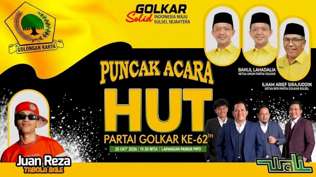 Grup Band Wali dan Juan Reza Tabola Bale Bakal Hibur Pesta Rakyat HUT Golkar Sulsel