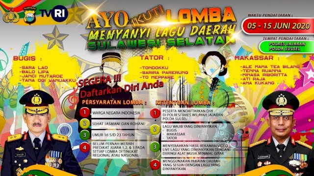 Sambut HUT Bhayangkara Ke 74 Polda Sulsel Akan Gelar Lomba Lagu Daerah