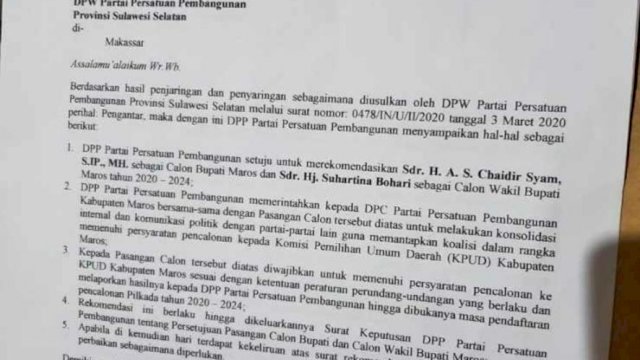 PPP Usung Haidir Syam-Suhartina di Pilkada Maros