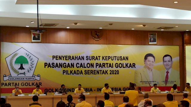 Penyerahan rekomendasi tahap pertama kepada Pasangan calon Kepala daerah usungan Partai Golkar, Oleh Ketua Umum Arilangga Hartarto, di kantor DPP Golkar Slipi Jakarta 