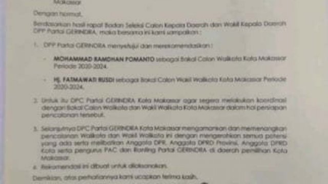 Gerindra Usung Danny-Fatma, DPP Minta Semua Infrastruktur Partai Bergerak