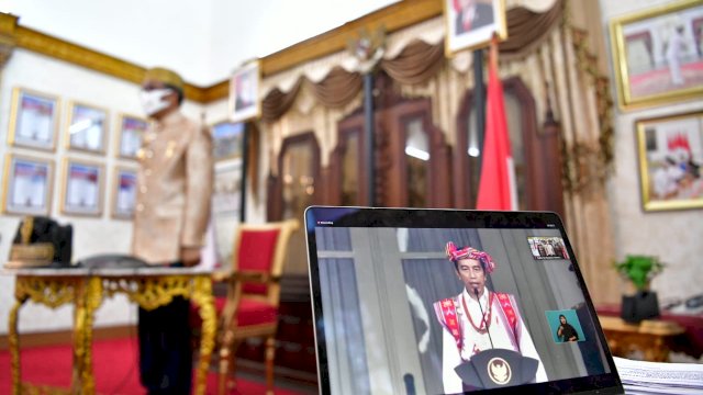 Gubernur Sulsel Ikuti Upacara Virtual HUT RI Ke-75