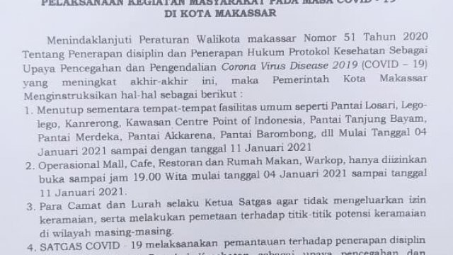 Pemkot Makassar Perpanjang Jam Malam