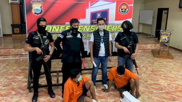 Saat polrestabes Makassar menggelar konferensi pers, pada Sabtu (13/2). | Humas Polrestabes Makassar.