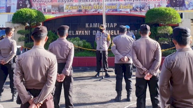 Apel pagi jajaran Polres Gowa, Senin (1/3).