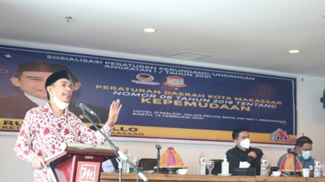 id&mdash;Ketua DPRD Kota Makassar, Rudianto Lallo menggelar Sosialisasi Peraturan Daerah (Perda) tentang Kepemudaan, di Hotel D&rsquo;Maleo, Jalan Pelita Raya, Sabtu (13/2/2021).