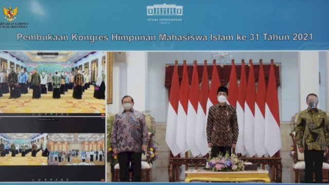 Saat Jokowi membuka kongres HMI, Rabu (17/3).