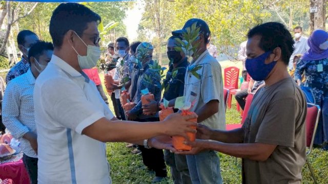 Edy Manaf saat memberikan bibit cengkeh ke perwakilan kelompok tani di Bulukumba, Kamis (8/4/2021).