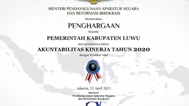 Naik Peringkat, Pemda Luwu Raih Penghargaan Sakip