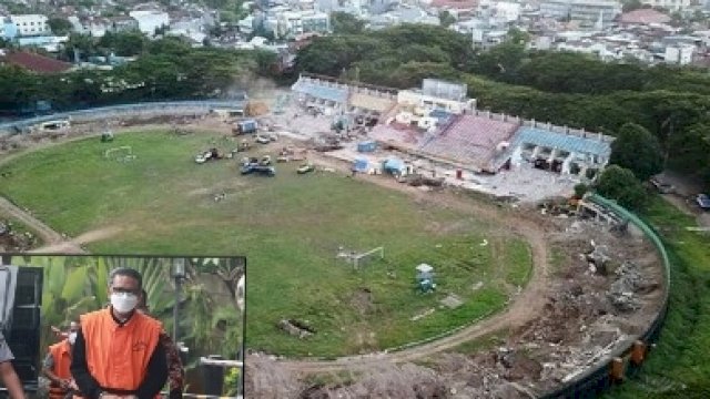 Stadion Mattoanging Makassar dalam tahap renovasi, [Foto Nurdin Abdullah di sudut bawah]