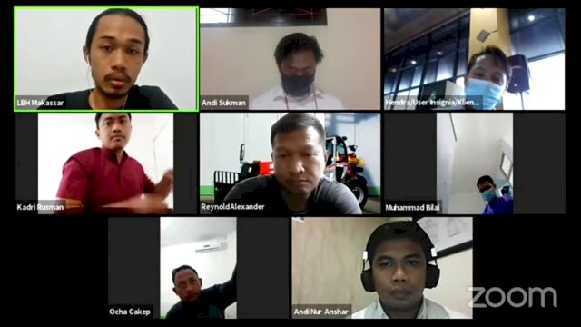 Konferensi pers virtual yang diselenggarakan LBH Makassar, Senin (3/5).