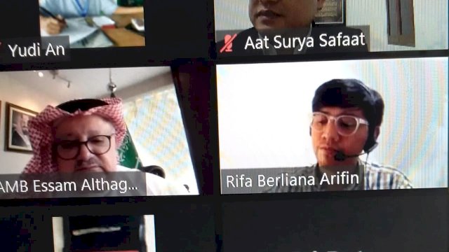 Saat diskusi virtual antara SMSI dengan Dubes Saudi, berlangsung. Rabu (30/6).