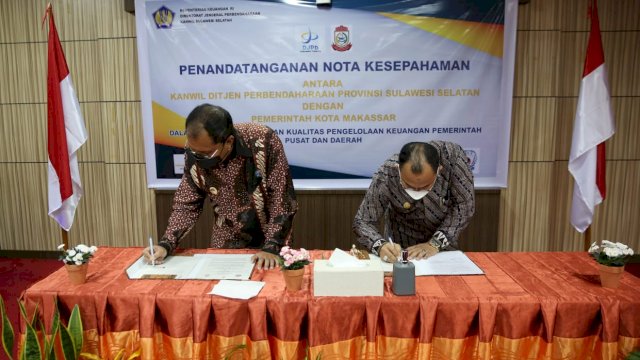 Dalam rangka mewujudkan sinergi pengelolaan keuangan daerah yang bebas korupsi dan bersih, Pemerintah kota Makassar bersama dengan kantor wilayah Direktorat Jenderal Perbendaharaan (DJPb) Provinsi Sulawesi Selatan melaksanakan penandatanganan MoU. Bertempat di Ruang VIP Gedung Keuangan Negara II Makassar Jalan Urip Sumoharjo KM.Kamis 8/7/2021.