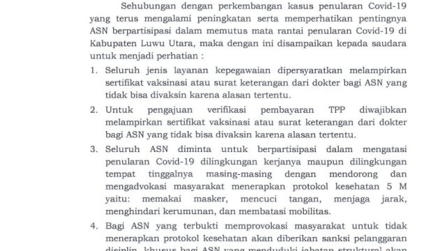 Ini 5 Butir Partisipasi ASN Lutra dalam Memutus Penularan COVID-19. Nomor 4 Krusial Bagi ASNl