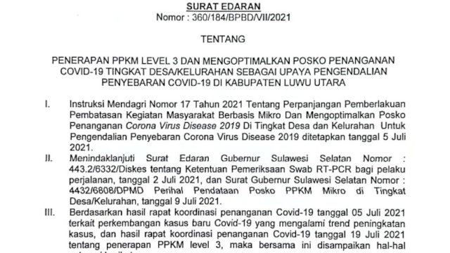 Bupati Lutra Terbitkan Surat Edaran Penerapan PPKM Level 3. Ini 14 Poin yang Wajib Diketahui