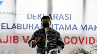 TNI AL Bersama Plt Gubernur Sulsel Dan  Stakeholder Area Pelabuhan Utama Makassar Deklarasi Wajib Vaksin Covid-19