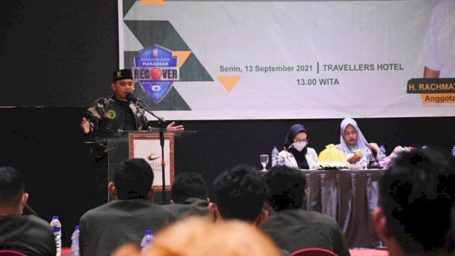 Anggota DPRD Kota Makassar, Rachmat Taqwa Quraish atau biasa disapa RTQ menggelar sosialisasi peraturan daerah (Perda) nomor 6 tahun 2019, di Hotel Travelers, Senin (13/9/2021).