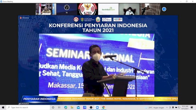 Pelaksana Tugas Gubernur Sulawesi Selatan (Sulsel), Andi Sudirman Sulaiman, membuka secara resmi acara Konferensi Penyiaran Indonesia 2021 secara virtual, Rabu, 15 September 2021. 