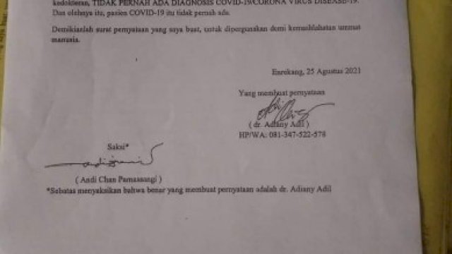 Pernyataan dokter Adiany Adil diambil dari akun Facebooknya // tangkapan layar. (trotoar.id)