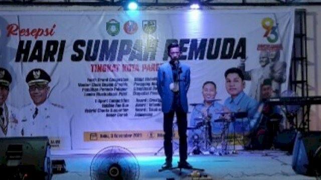 Ketua Organisasi KNPI Sulsel, Imran Yusuf, ketika menggelorakan orasi kepemudaannya di acara KNPI Parepare, Rabu (3/11).