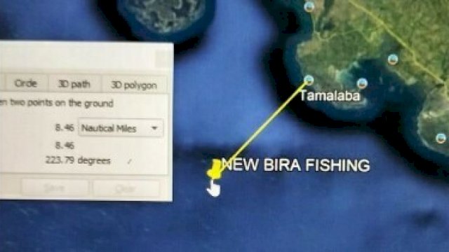 Titik koordinat keberadaan kapal yang ditumpangi Anggota DPRD Sulsel, Fausi A Wawo. (Tim)