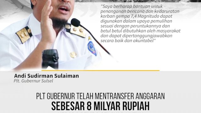 Gerak Cepat, Plt Gubernur Sulsel Cairkan 8M Keuangan Untuk Pemulihan Bencana Gempa Selayar