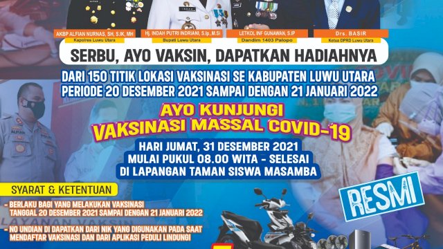 Ayo Vaksin! Pemda Lutra Siapkan Hadiah Undian Menarik Bagi Penerima Vaksinasi
