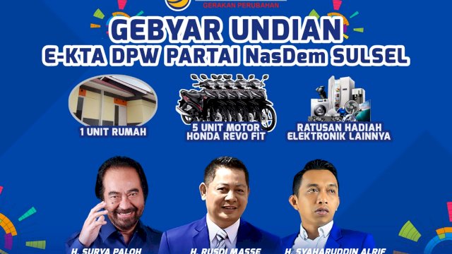 Jemput Kemenangan 2024, Nasdem Sulsel Bagi Hadiah Rumah Dan Motor Bagi Kader Baru