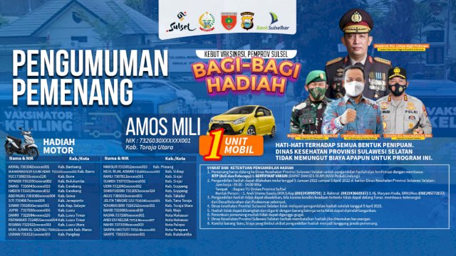 29 Warga Luwu Utara Menangkan Undian Kebut Vaksinasi Pemprov Sulsel, Cek Nama Pemenangnya DI SINI