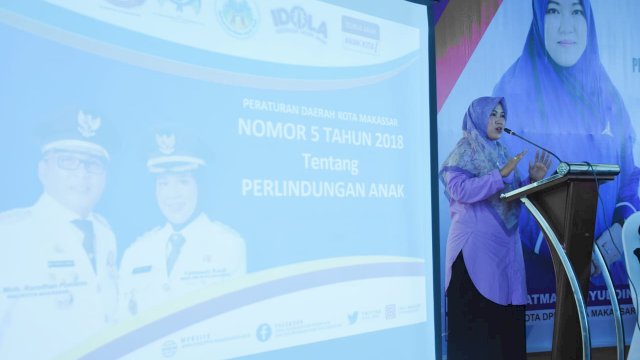 Anggota DPRD Kota Makassar, Fatma Wahyudin menggelar Sosialisasi Peraturan Daerah (Perda) Nomor 5 Tahun 2018 tentang Perlindungan Anak. Kegiatan itu berlangsung di Hotel Aston, Minggu (13/02/2022).