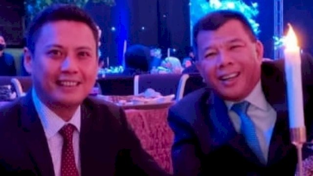 Ketua Gerindra Sulsel Andi Iwan Darmawan Aras. Dan terlihat pula di sampingnya, Bupati Bulukumba Andi Utta di resepsi pernikahan putri sulung Danny Pomanto.