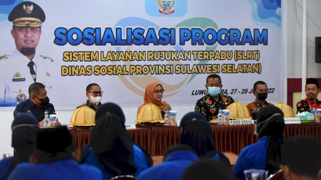 Bupati Luwu Utara Indah Putri Indriani, membuka kegiatan sosialisasi program Sistem layanan Rujukan Terpadu (SLTR) Dinas Sosial Provinsi Sulawesi Selatan, yang di gelar di&nbsp;&nbsp;