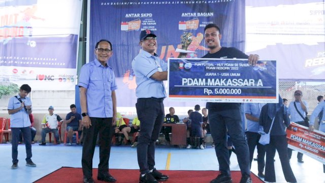 Turnamen Futsal antar SKPD dalam rangka HUT 98 Perumda Air Minum (PDAM) Kota Makassar berakhir hari ini, Selasa (2/8/2022).