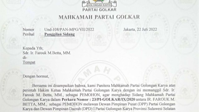 Undnagan Sidang Mahkamah Partai Golkar