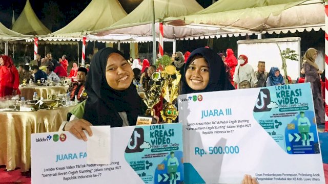 Pusat Informasi dan Konseling Remaja (PIK-R) Kartika SMKN 2 Kabupaten Luwu Utara baru-baru ini berhasil menjadi juara ketiga Lomba Video Kreatif bertema Generasi Keren Cegah Stunting yang dilaksanakan DP3AP2KB Luwu Utara.
