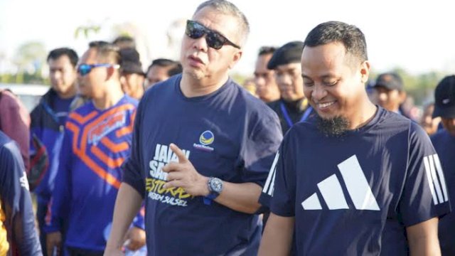 Begini Keakraban Gubernur Sulsel Bersama Waketum  Ahmad Ali di Jalan Sehat Partai Nasdem