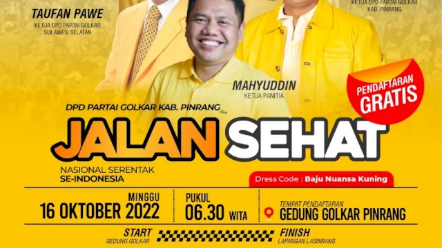 Peserta Jalan Sehat Golkar Pinrang Capai diangka 5.000 Orang Lebih