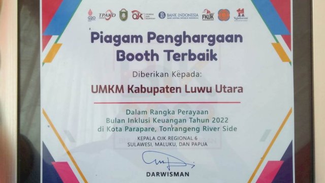 UMKM Luwu Utara Raih Booth Terbaik pada Perayaan Bulan Inklusi Keuangan OJK