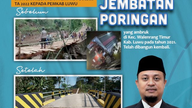 Masyarakat Kabupaten Luwu akhirnya bisa menikmati jembatan Poringan yang baru.
