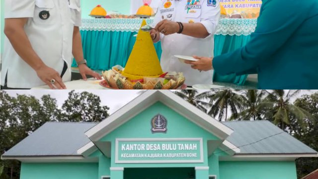 Kepala Desa  Bulu Tanah bernama H. Rusli, SE. Bersam Bupati Bone Andi Fashar Padjalangi Memotong Nasi Tumpeng Sebagai simbol peresmian Kantor Desa 