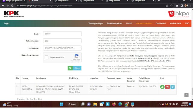 Meity Rahmatia Legislator Sulsel Terkaya, Dengan Nilai LHKPN Rp 53 Miliar