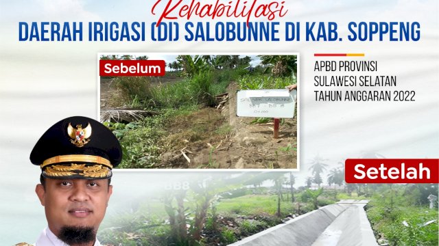 Rehab Irigasi Salobunne Rampung, Gubernur Andi Sudirman Harap Tingkatkan Hasil Pertanian