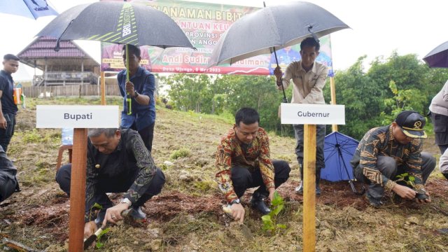 Trotoar.id, Wajo -- Gubernur Sulawesi-Selatan Andi Sudirman Sulaiman melakukan penanaman 1 juta bibit murbei secara simbolis di Desa Ujung, Kecamatan Tanasitolo, Kabupaten Wajo, Kamis, 4 Mei 2023.