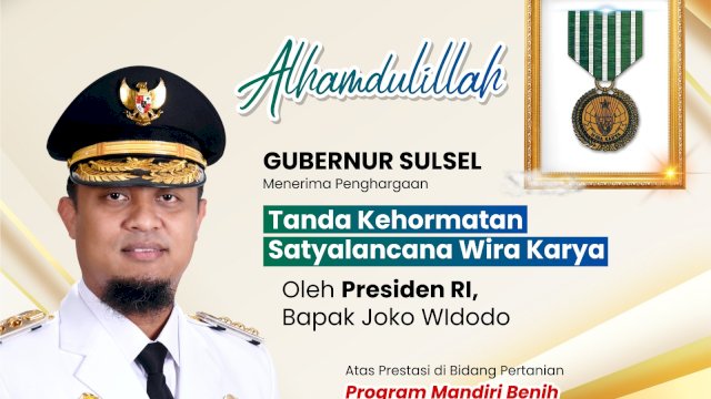 Gubernur Andi Sudirman Terima Penghargaan Satyalancana Wira Karya dari Presiden