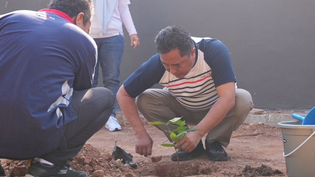 Usai Jalan Pagi, Pj Gubernur Bahtiar Tanam Pohon Rempah dan Obat di Halaman Kantor