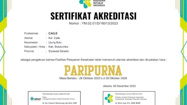 Puskesmas Caile Raih Akreditasi Paripurna