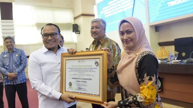 Pelayanan Publik di Kabupaten Luwu Utara Raih Predikat Terbaik Kedua di Sulsel, Bupati Indah Terima Penghargaan Ombudsman RI