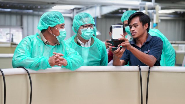 Bahtiar Baharuddin, Penjabat Gubernur Sulawesi Selatan, begitu tiba di Kota Parepare, langsung menginisiasi kegiatan tebar benih udang vaname di Kecamatan Bacukiki