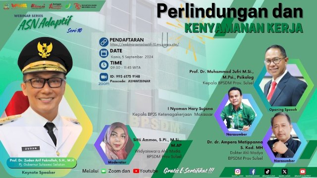 BPSDM Sulsel Gelar Webinar ASN Adaptif ke-10: Fokus pada Perlindungan dan Kenyamanan Kerja