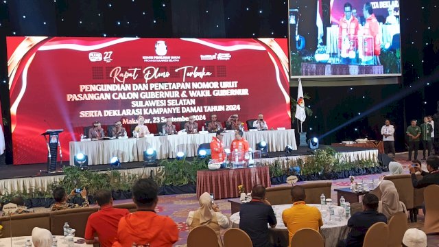 KPU Sulsel Gelar Rapat Pleno Terbuka Pengundian Nomor Urut Pasangan Cagub dan Cawagub